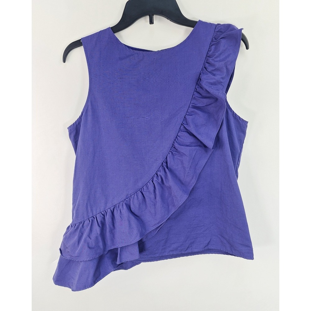 Tyler Boe Top Women's S Assymetrical Ruffle Purple Sleeveless Slant Hem Linen